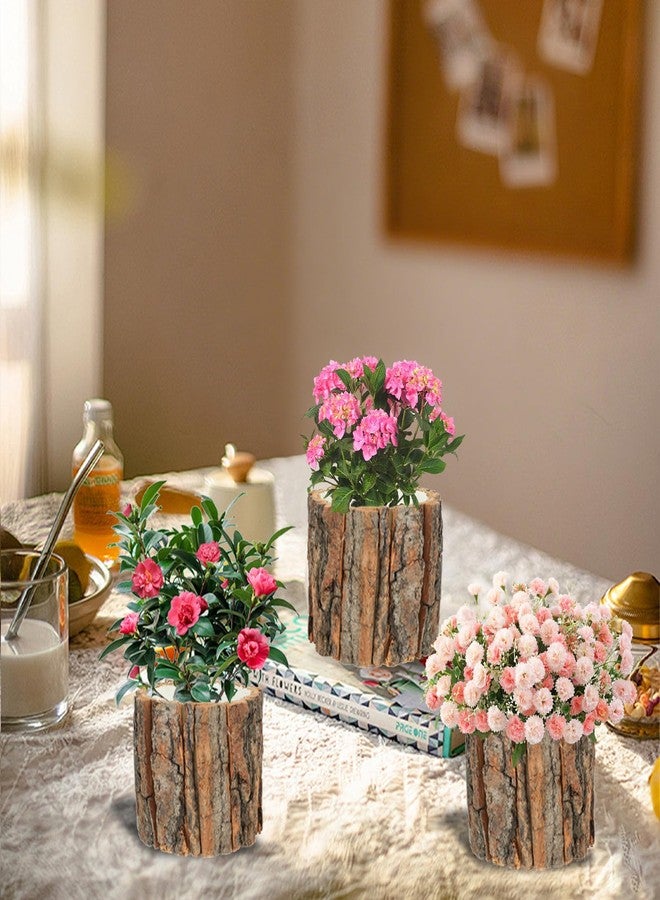 AIHSUMC 3 Pcs Wooden Vase for Centerpieces, 3.9 in Bark Vase Rustic Wooden Bark Flower Pots Country Style Stump Bucket Planter for Woodland Party Wedding Window Home Farmhouse Table Decor - Image 4